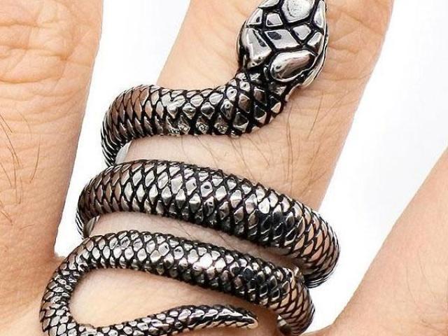 Anillo serpiente negro y plateado, anillo hombre serpiente